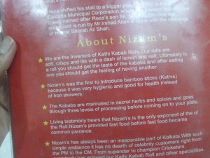 Snap from Nizam's Menu