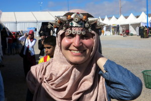 Safiye tries on a Moroccan Headdress
