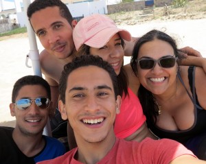 Anas, Yousef, Hachem, Fatwah, and Me at the beach in Mohammedia