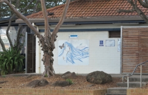 Breathe graffiti - although maybe don't just next to the toilets? Byron Bay, NSW, Australia; February 2015.