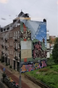 Hellboy graffiti seen from train in Belgium, September, 2017.
