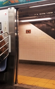 Eye mosaic from train, Manhattan subway station, NYC