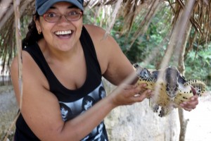 2015.7.2 SJ and hawksbill at Tranquility Dive Center, Moso Island, Vanuatu
